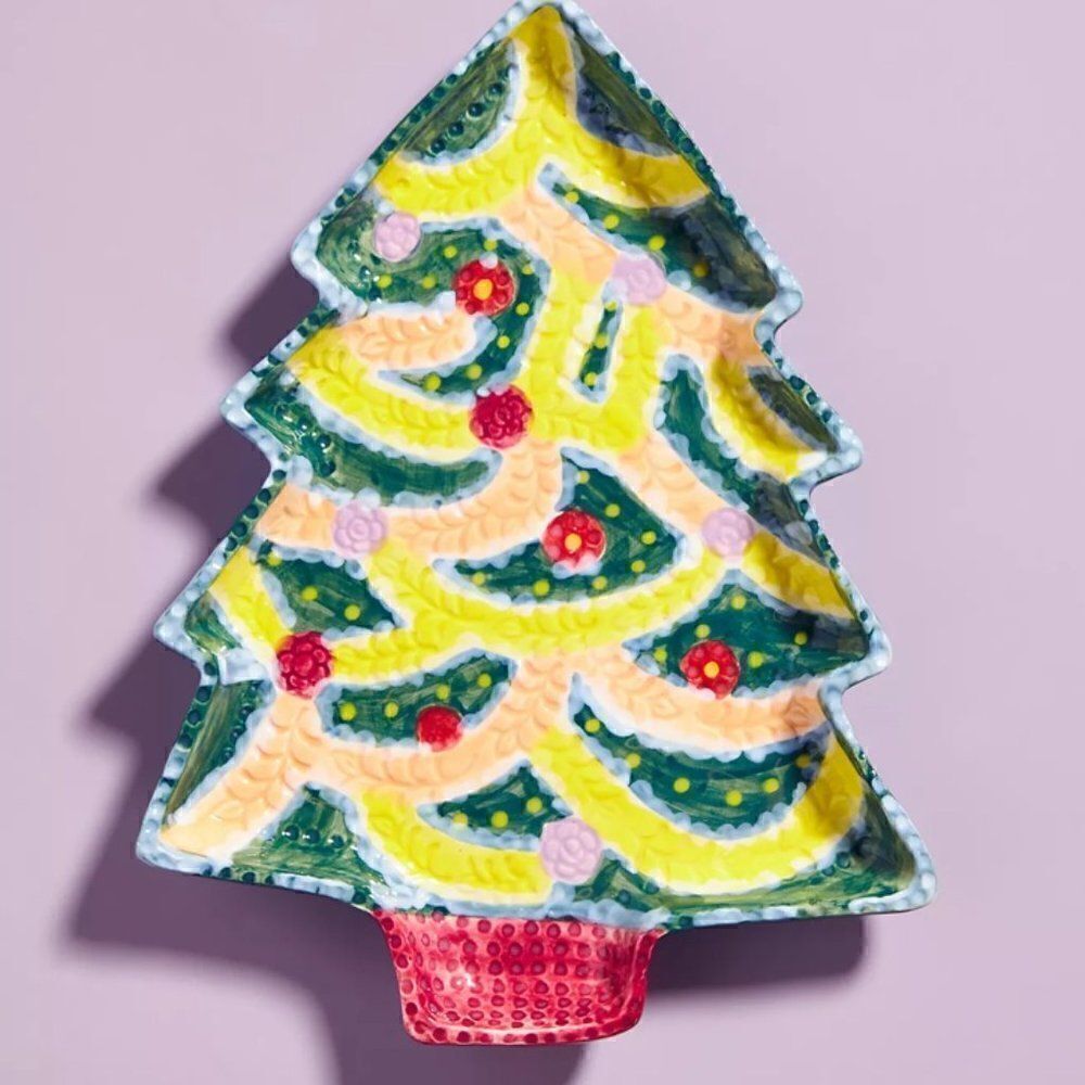 ANTHROPOLOGIE Nathalie Lete Christmas Tree Dessert Plate - Picture 3 of 7